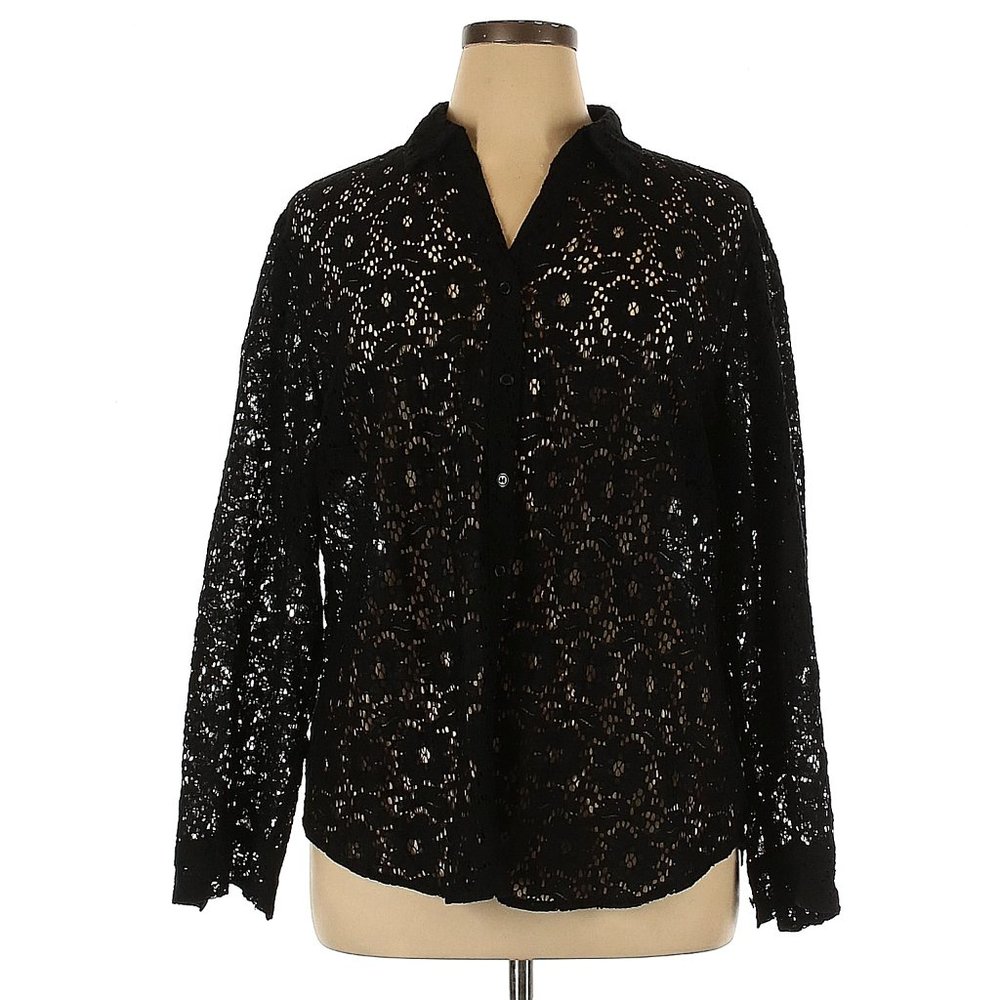 Floral Lace Chico's 3/4 Sleeve Button-Down Shirt Size XL Size (3) Chicos